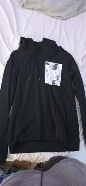 HUGO Hugo Boss Red Label Mens Black Hoodie Size L Face Photo Print Pullover